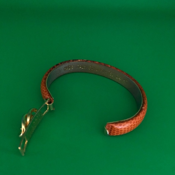 Italian gold plated and leather bangle bracelet - Picture 2 of 5